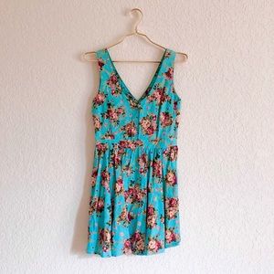 Lucca Couture Turquoise Rococo Floral Motif Fit & Flare Linen Dress 👗